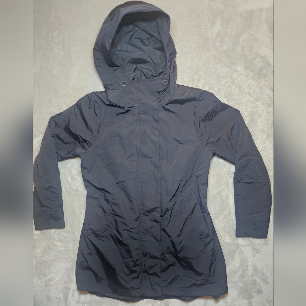 Athleta‎ Women's Full Zip Snap button Hooded Winter Jacket Medium Black Pockets